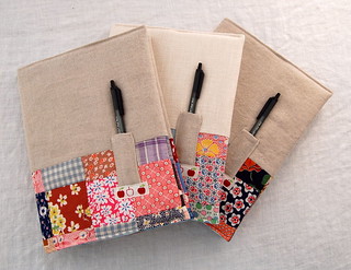 vintage patchwork + linen notebooks | by JenniferCasa