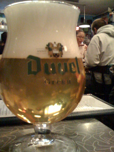 Redbones: Duvel Green beer, with a nice thick head on it