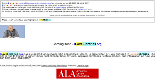 Google cache of the ALA ILL "coming soon" page | by jessamyn