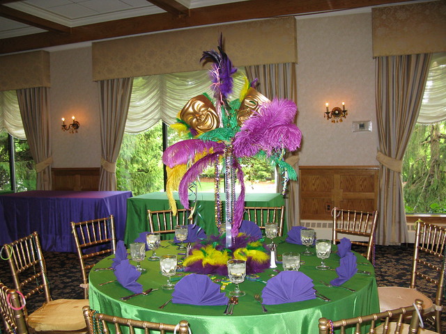 Mardi Gras themed centerpiece for a sweet 16 event