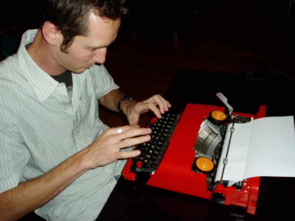 Me, Typing on the Olivetti Valentine