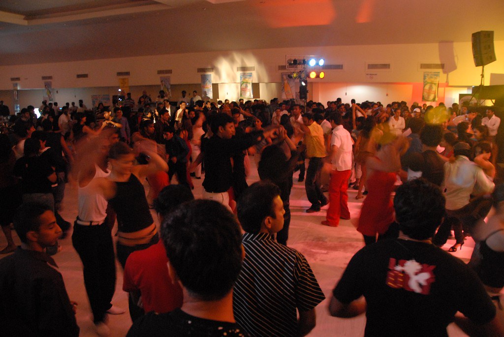 Crowd of dancers at a salsa congress event