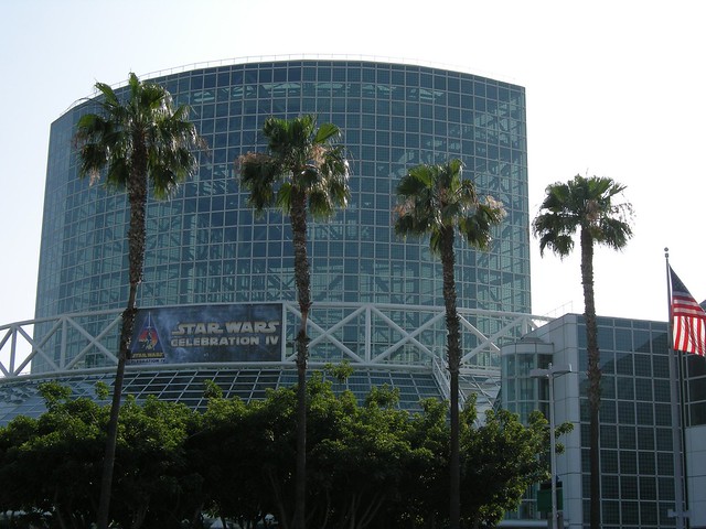 L.A. Convention Center behind palm trees