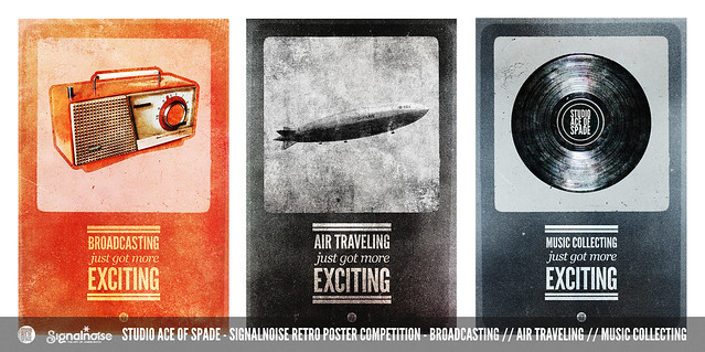 Studio Ace of Spade - Signalnoise retro poster competition - Broadcasting - Air traveling - Music collecting