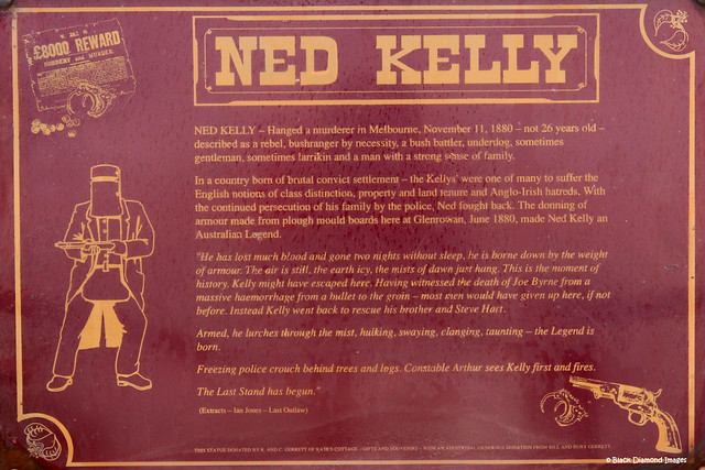 Australian Bushranger - Ned Kelly Statue Information Board, Glenrowan, Victoria, Australia