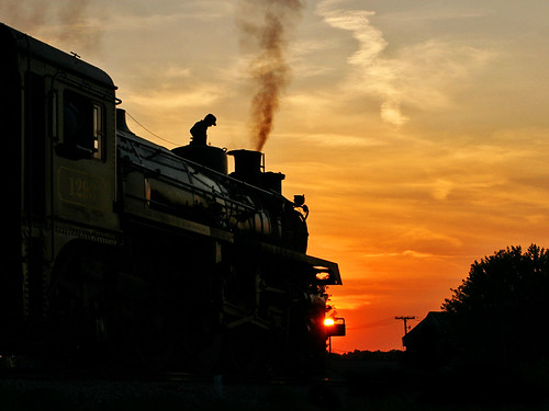 sunset sky clouds train steam locomotive