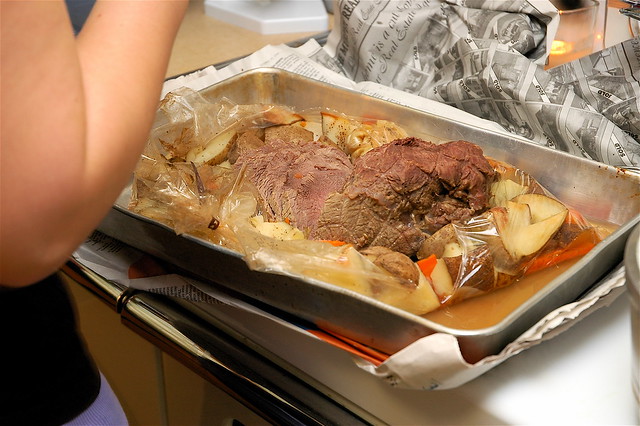 Sirloin tip roast with onion, carrot, potato made by B