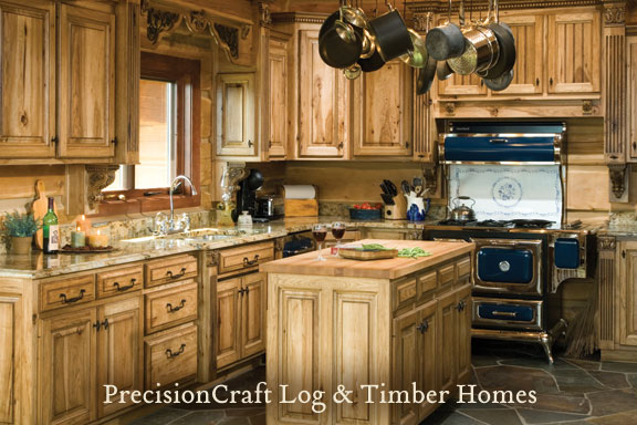 Custom Design by PrecisionCraft Log Homes | Kitchen View | Located in Montana