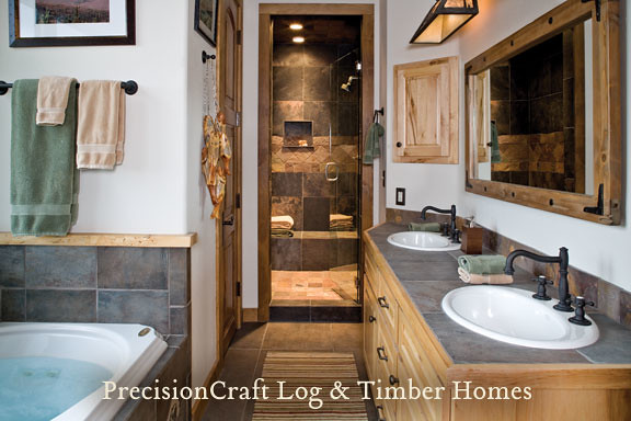 Custom Milled Log Home Bathroom | Idaho Log Home | by PrecisionCraft Log & Timber Homes