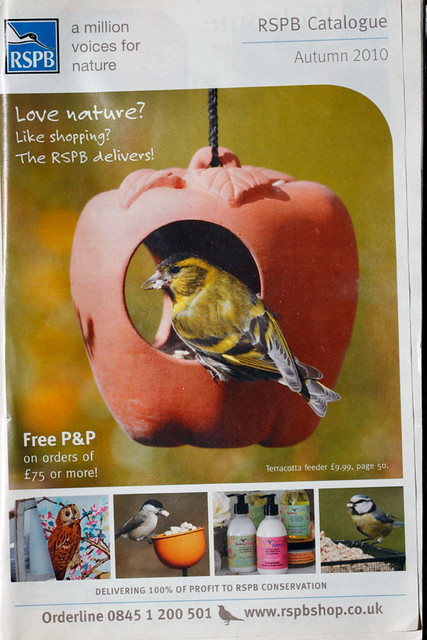 RSPB catalogue, all 3 'bird on feeder' shots