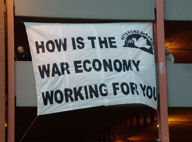 Veterans for Peace Banner Drop: "How is the War Economy Working for You?" (Pittsburgh, PA)