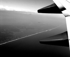 Long Island south shore from the air (black and white)