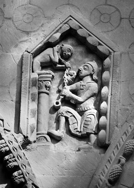 Monkey Charmer - Mediaeval Carving at Bayeux Cathedral