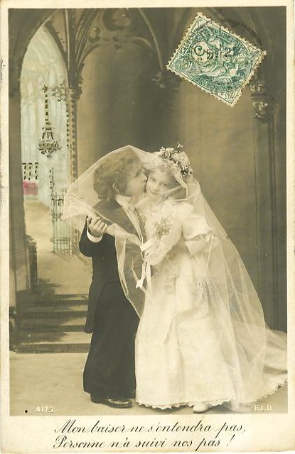 Vintage Postcard ~ Little Bride & Groom