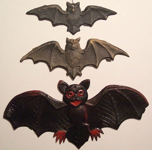 3 Vintage German Halloween Diecut Bats 