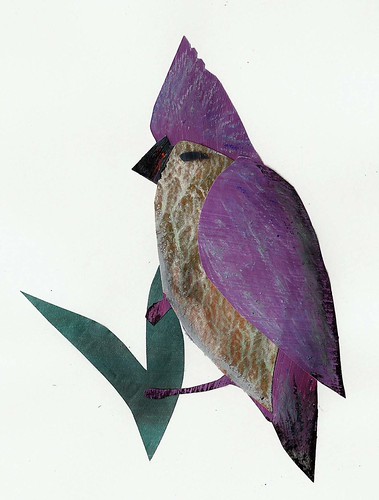 paper collage tufted titmouse in purple | by Emilyannamarie