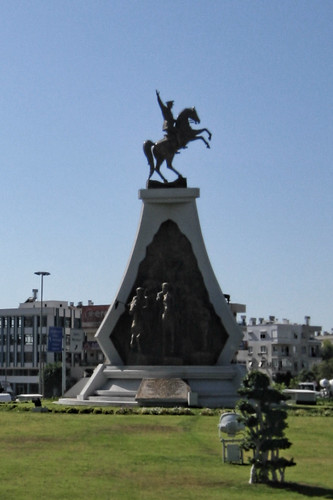 plaza blue sculpture horse man green monument statue turkey memorial asia europe ataturk president antalya 200 anatolia topaz pedestal