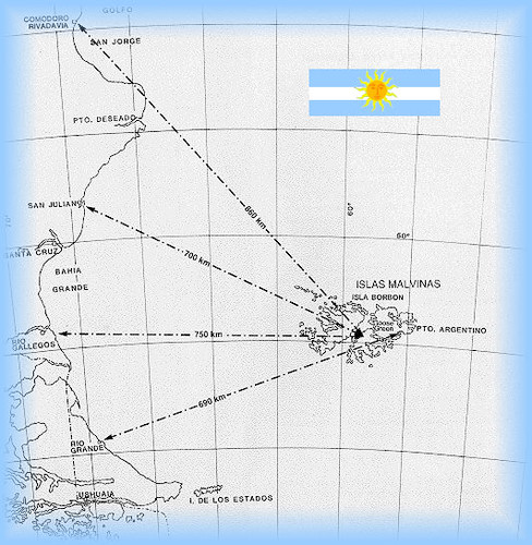 Distancias desde el continente a las Islas Malvinas