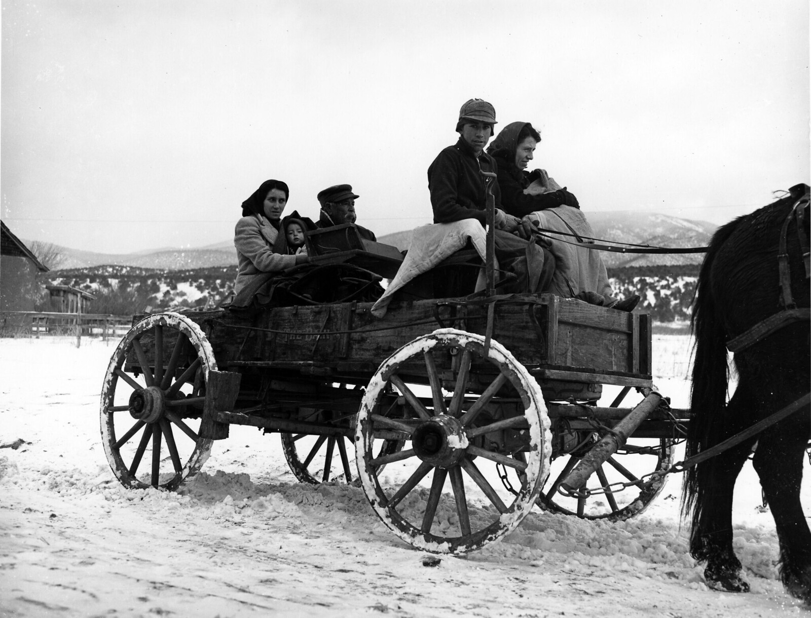 Hispanic family in their wagon