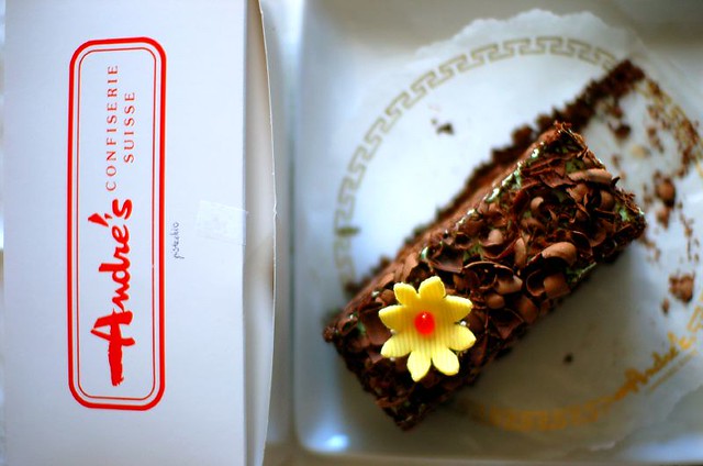 Andre's Confiserie Pistachio Buttercream-Layered Chocolate Cake