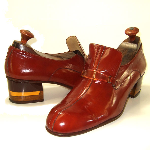 Vintage 1970's amber Lucite heel men's disco shoes