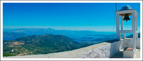 ocean blue sea panorama mountains tower church greek islands geocaching view bell greece 100views geocache 500views 2007 lefkas lefkada gc1246k λευκάδα ελλάσ