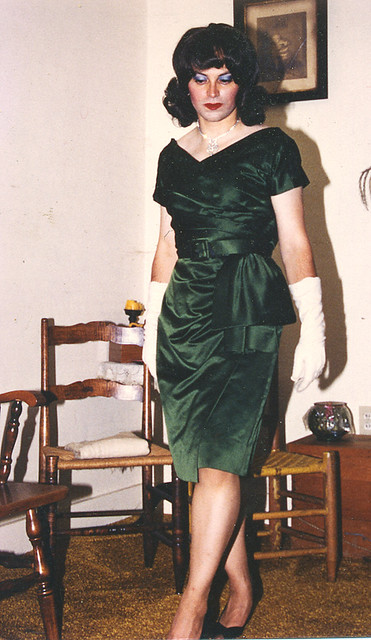 1957 green satin custom dress 