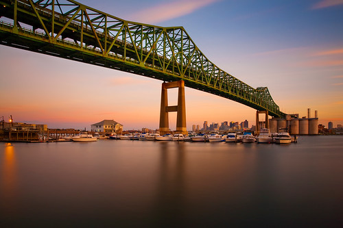 The Maurice J. Tobin Memorial Bridge by chris lazzery, This cantilevered truss bridge spans the Mystic River between Chelsea and Charlestown, Massachusetts