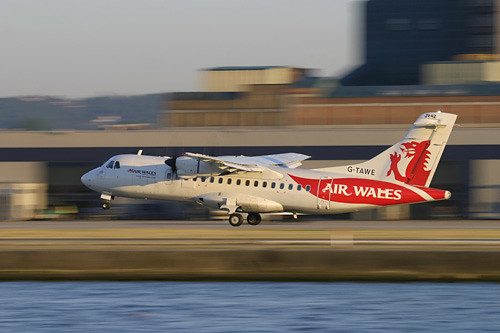 ATR 42 300 Air Wales landing at London City Airport.