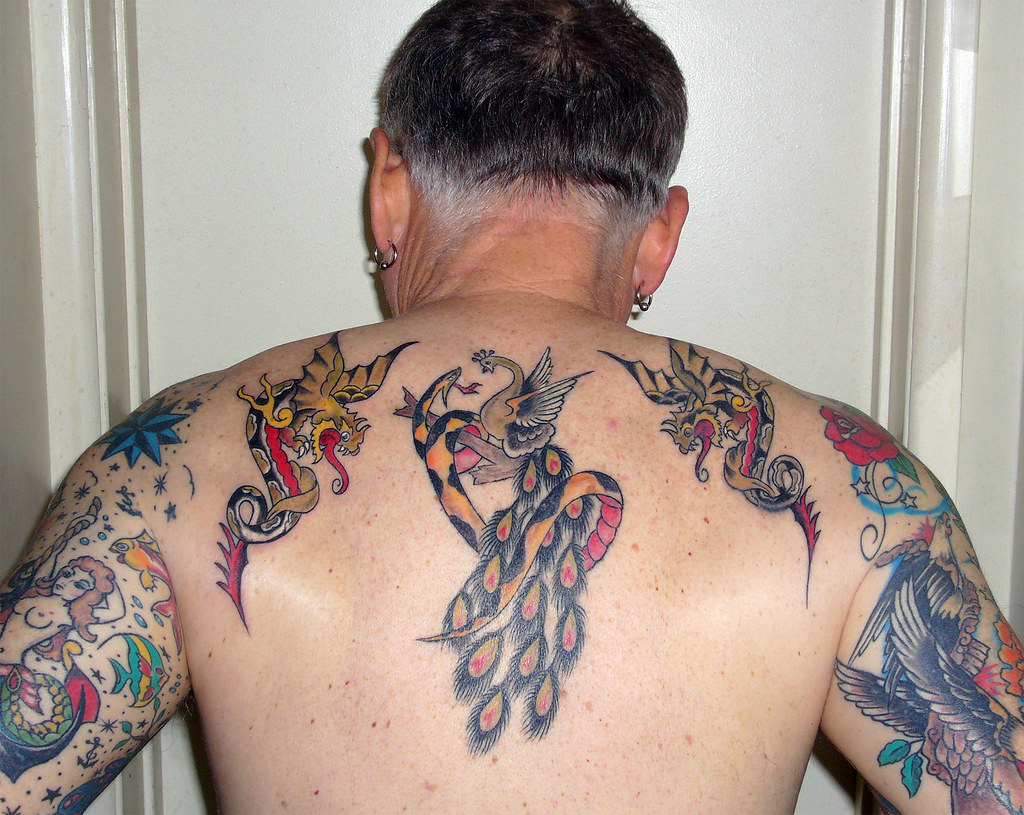 bird, birds, tattoo, ink, dragon, snake, peacock, oldschool, tattoos, fowl,...