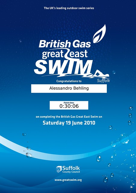 British Gas Great East Swim - Finish Certificate