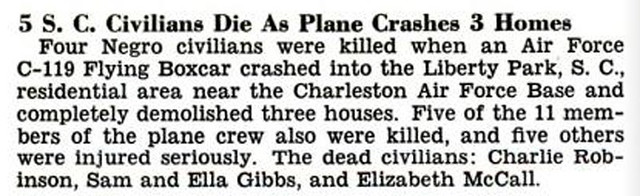 Four Negroes Killed As Airforce Plane Crashes into Three Homes in Liberty Park, South Carolina - Jet Magazine Sept 8, 1955
