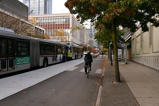 Bus stop on the Dunsmuir Separated Bike Lane