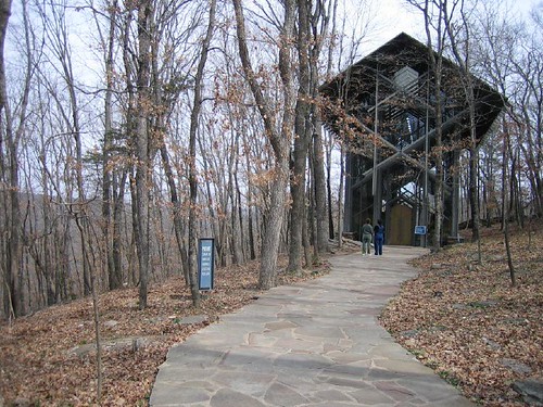 Thorncrown Chapel exterior in a wooded setting