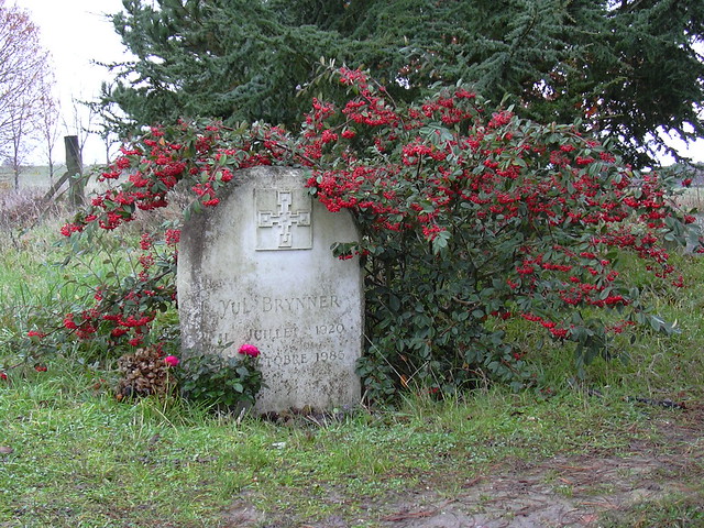 Yul Brynner grave Abbaye de Bois Aubris, Luze, France
