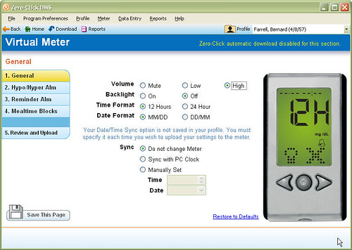 WaveSense Keynote glucose meter software - meter settings screen | by Bernard Farrell