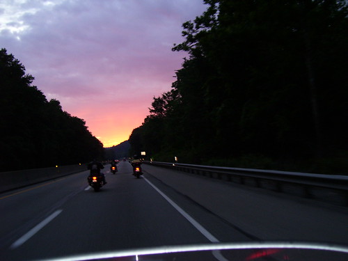 road sunset sky motorcycles