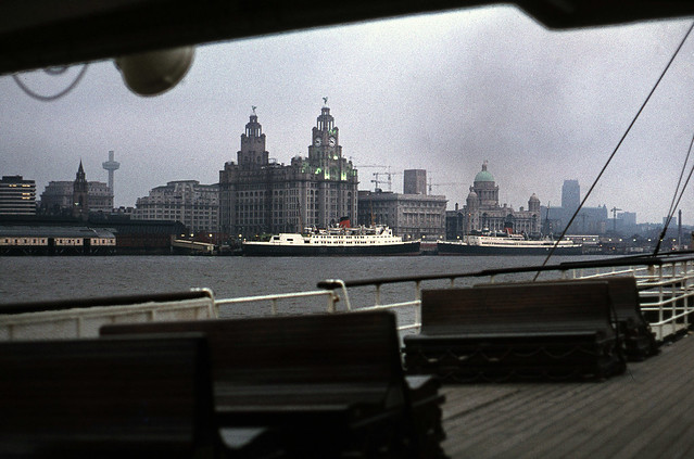 Dusk view of 'Manx Maid' & 'Manxman' from ferry - Liverpool Jul'78.