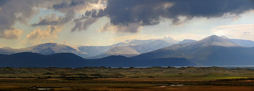 ireland panorama snow mountains clouds landscape inch kerry rossbeigh iveragh coomacarrea