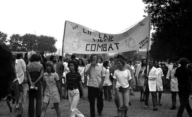 Vintage B&W. September 1973. Besançon (France). Besançon (France). Marche des LIP du 29 septembre 1973.Lip Larzac même combat !