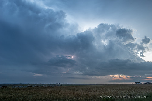 Kingfisher County lightning by OKWeatherWatch, sunset storm field farm lightning