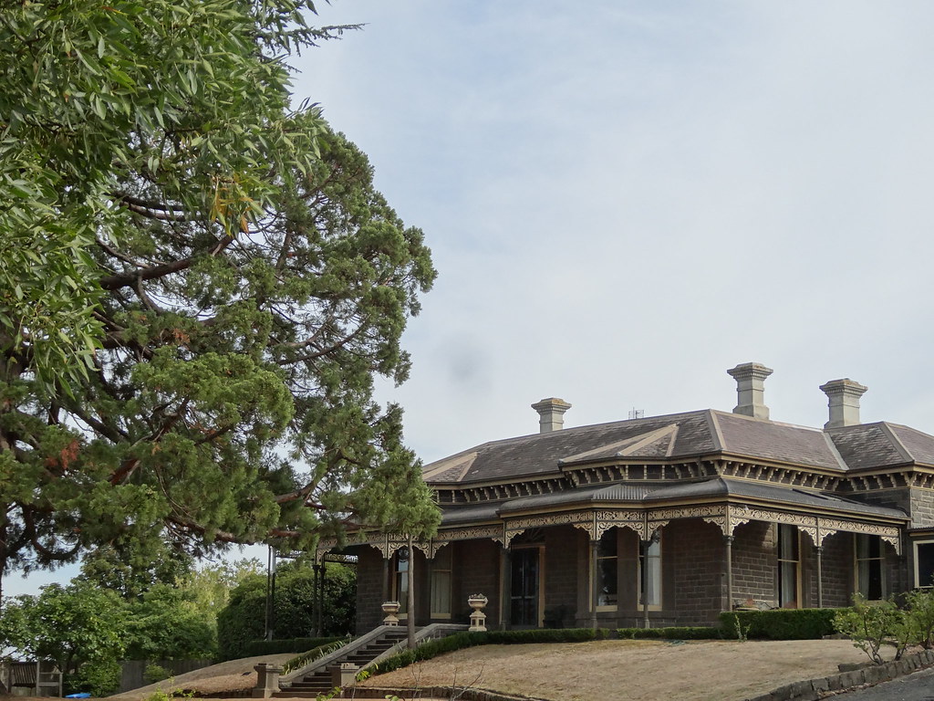 KYNETON.  Catherineville. A grand bluestone house built in 1872 for the first Shire of Kyneton president a local storekeeper called Mckenna. Relatives lived here until 1967. Veranda added in 1880s.