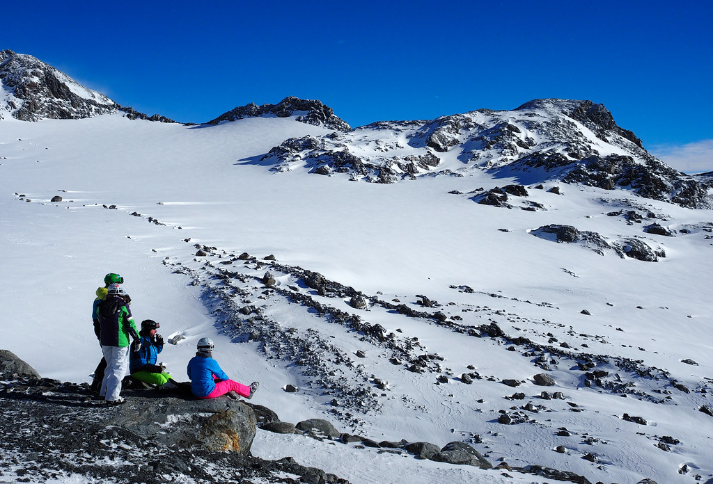 Extreme Environments - Pausing for a break during a day skiing, Val Thorens, French Alps