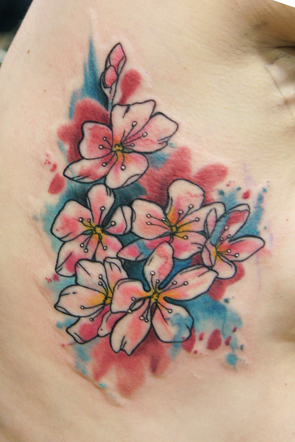 watercolor cherry blossom tattoo