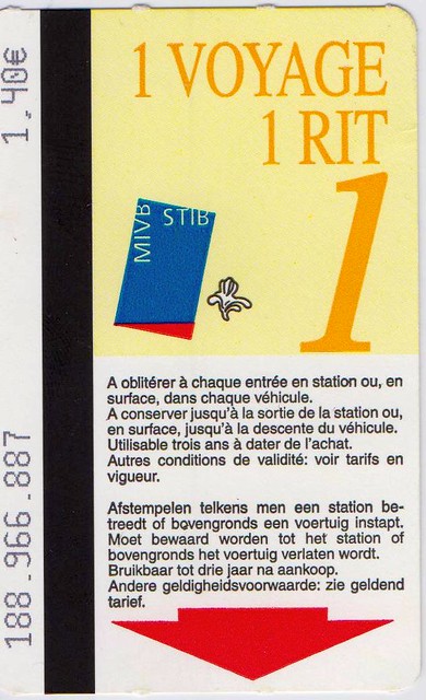 Belgium Brussels Transit Ticket 2003