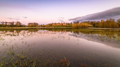sunset sky lake castle water clouds evening suffolk medieval mere marshes framlingham