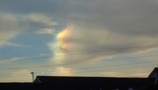 Face In The Sundog In Whinmoor , Leeds 14 , England ,UK. Atmospheric Phenomenon That Consists Of A Pair Of Bright Spots On Either Side On The Sun,