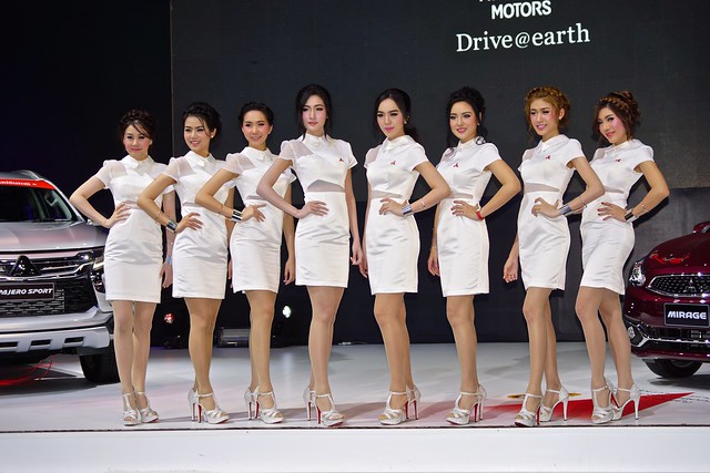 Beautiful, sexy presenters for Mitsubishi at the 32nd Thailand International Motor Expo at IMPACT Challenger in Muang Thong Thani, Nonthaburi