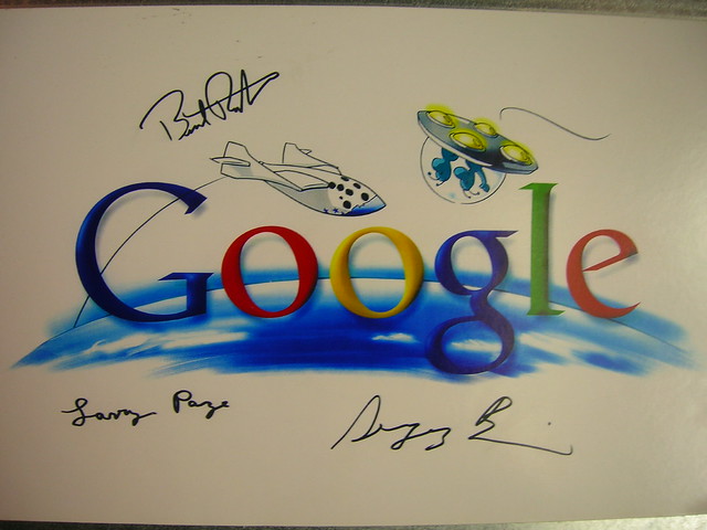 Google's Special Logo celebrating SpaceShipOne winning the X-Prize, Signed by Larry Page & Sergey Brin