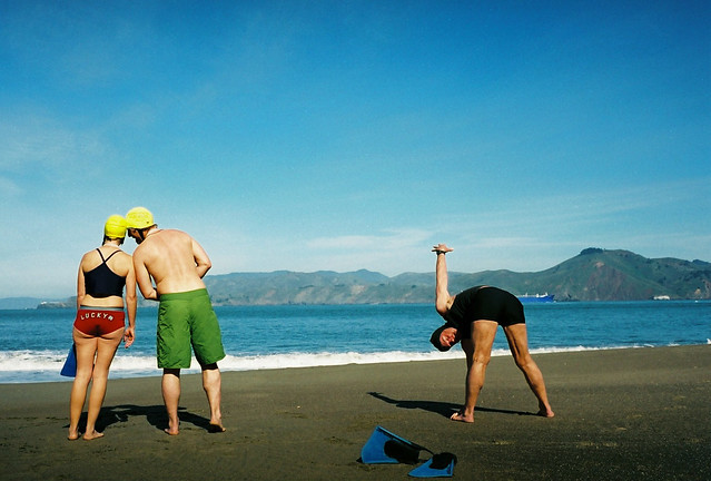 stretching on china beach